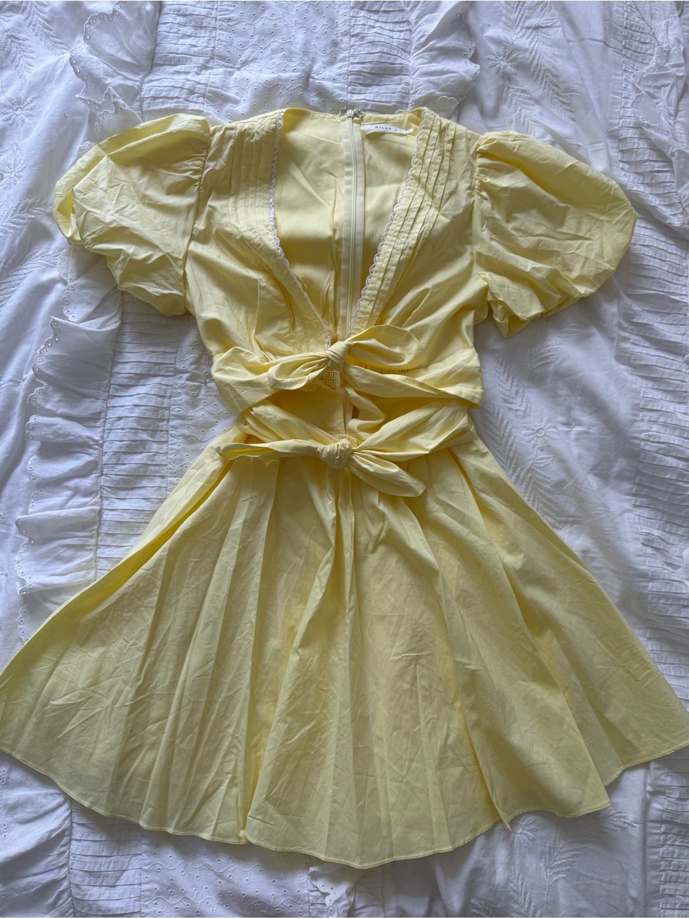 Yellow Mini Dress with Tie-Front Detail